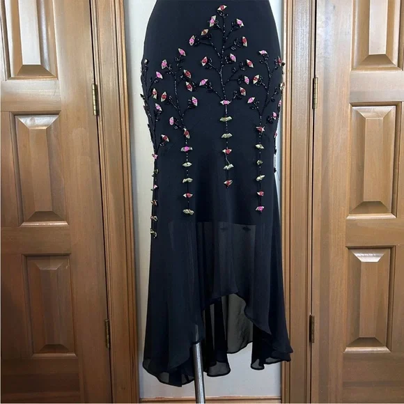 Vintage 90s Y2K 100% Silk Beaded Dress Rose Vintage Beaded Dress Silk Slip Dress - Picture 4 of 7